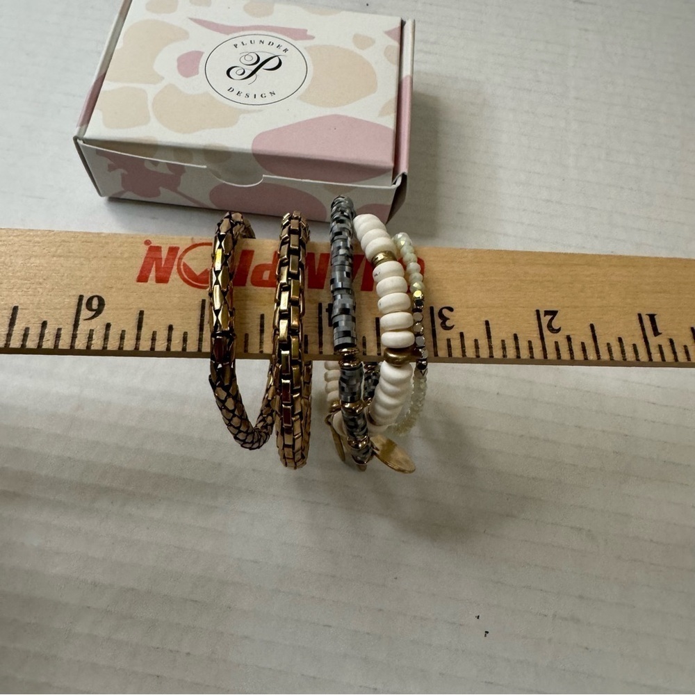 PLUNDER BRACELETA SET OF 5 STRETCH GOLD/WHITE/GREY SZ OSFM